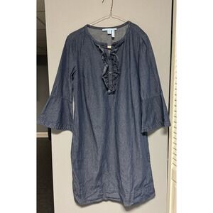 Draper James Chambray‎ Ruffle Shift Dress By Reese Witherspoon Dark Denim Size 4